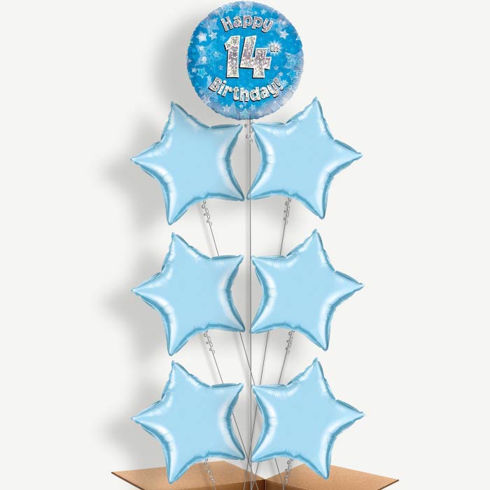 Blue 14th Birthday Balloon Arrangement Inflated with Helium | Party Save Smile