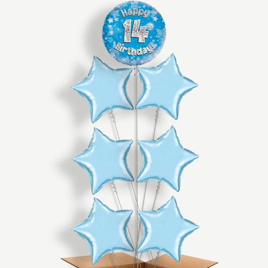 Blue 14th Birthday Balloon Arrangement Inflated with Helium | Party Save Smile