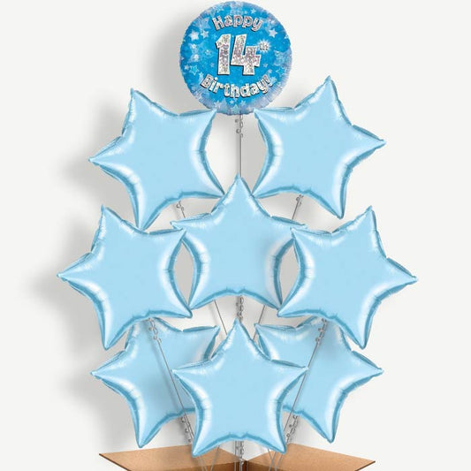 Blue 14th Birthday Balloon Bundle Inflated with Helium | Party Save Smile