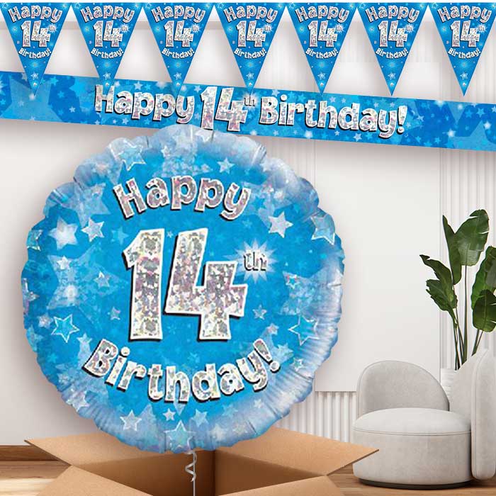 Blue Stars 14th Birthday Balloon and Banners | Party Save Smile