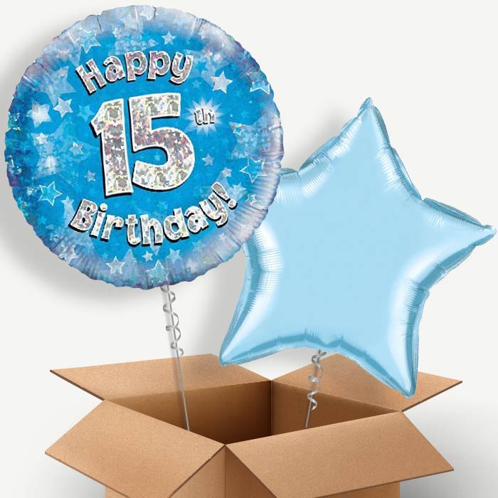 Happy 15th Birthday Blue Stars Helium Balloon Duo | Party Save Smile