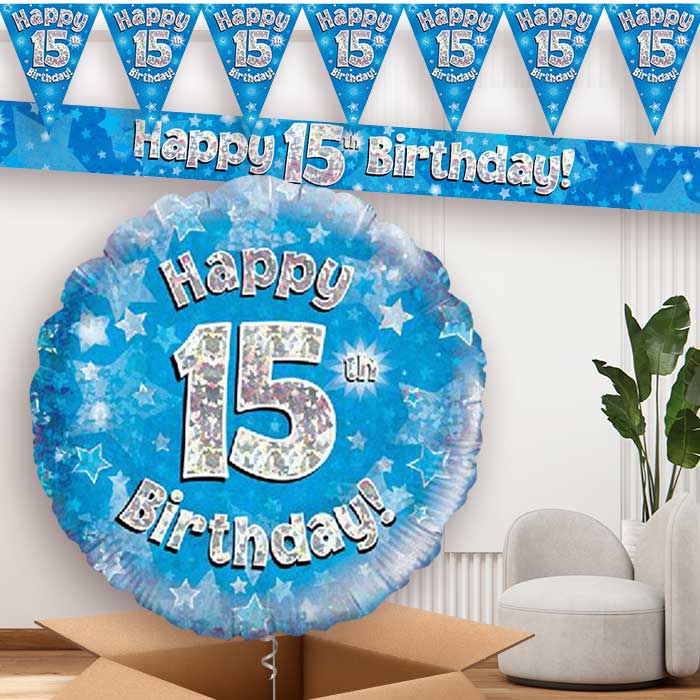 Blue Stars 15th Birthday Balloon and Banners | Party Save Smile