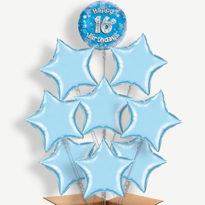 Blue Stars 16 Birthday Helium Balloon Bundle | Party Save Smile