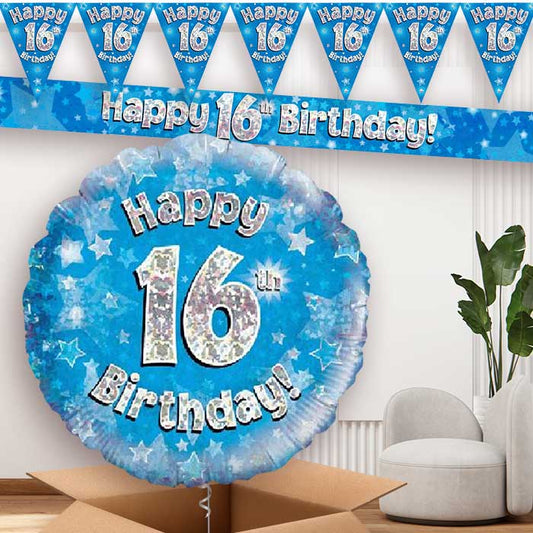 Blue Stars 16th Birthday Banners and Balloon | Party Save Smile