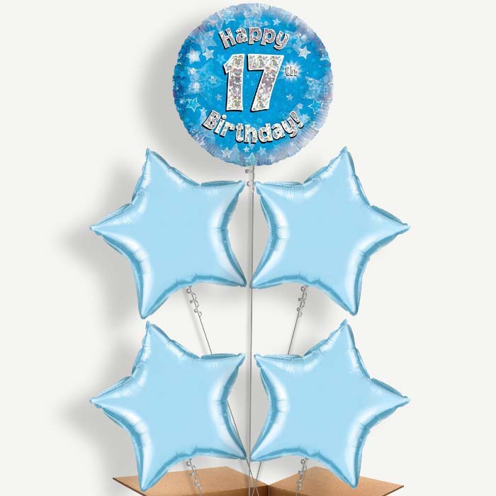 Happy 17th Birthday Blue Stars Helium Cluster Balloons | Party Save Smile