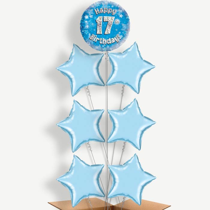 Happy 17th Birthday Blue Stars Helium Balloon Arrangement | Party Save Smile