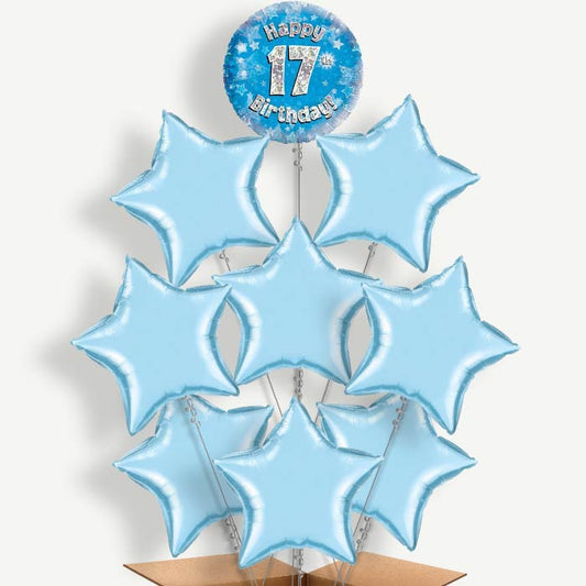 Happy 17th Birthday Blue Stars Helium Balloon Bundle | Party Save Smile