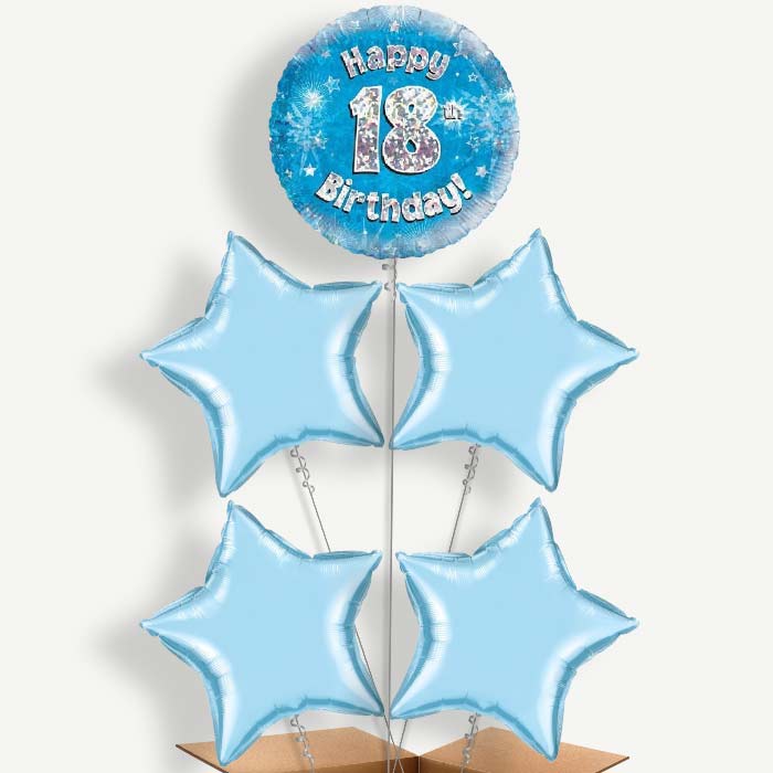 Happy 18th Birthday Blue Stars Helium Cluster Balloons | Party Save Smile