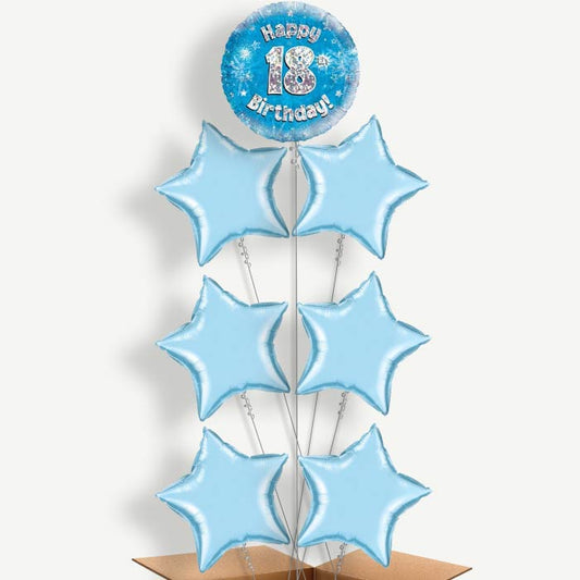 Happy 18th Birthday Blue Stars Helium Balloon Arrangement | Party Save Smile