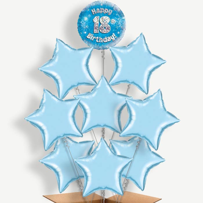 Happy 18th Birthday Blue Stars Helium Balloon Bundle | Party Save Smile