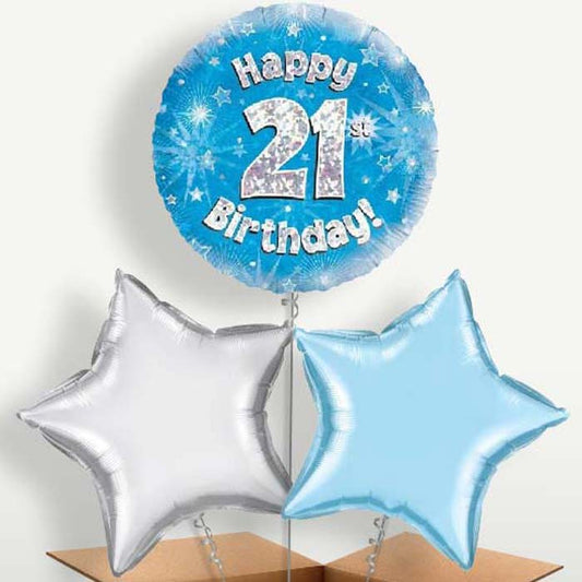 Happy 21st Birthday Blue Stars Trio Balloon Bunch | Party Save Smile