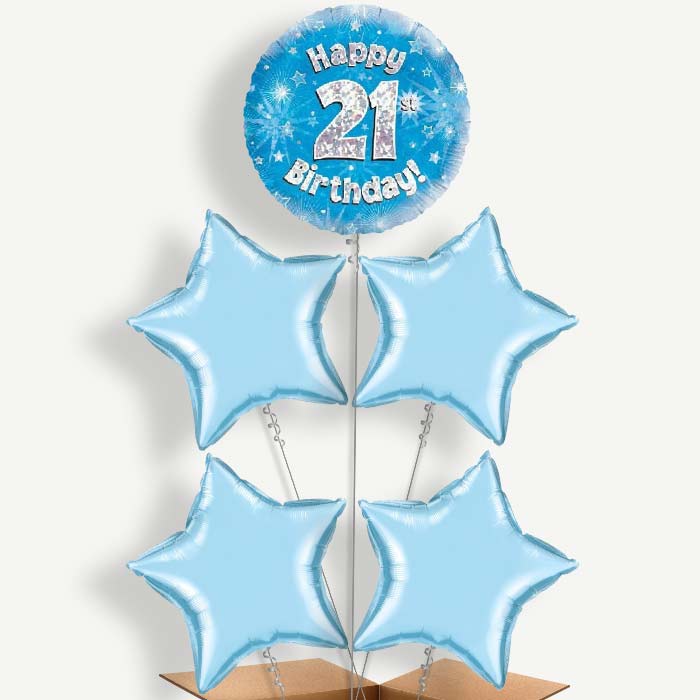 Happy 21st Birthday Blue Stars Helium Cluster Balloons | Party Save Smile