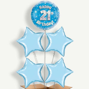 Happy 21st Birthday Blue Stars 5 Helium Cluster Balloons