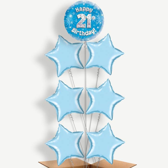 Happy 21st Birthday Blue Stars Helium Balloon Arrangement | Party Save Smile