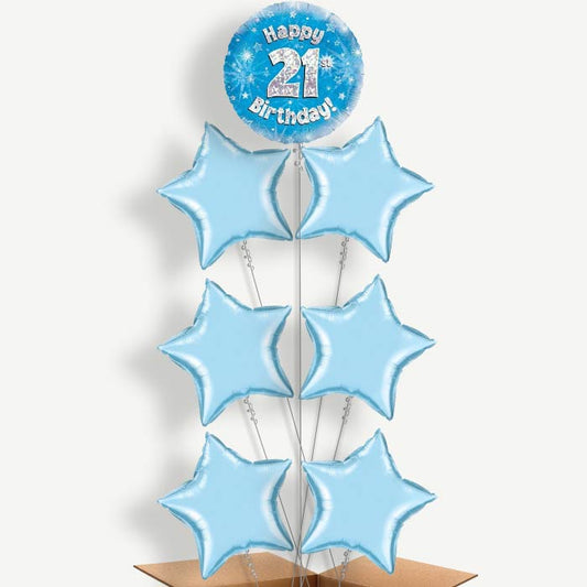 Happy 21st Birthday Blue Stars Helium Balloon Arrangement | Party Save Smile