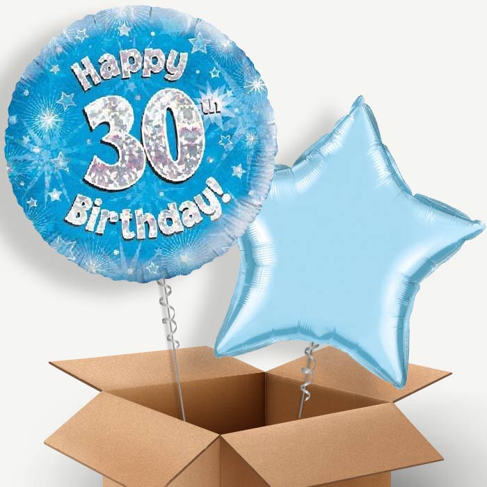 Happy 30th Birthday Blue Stars Helium Balloon Duo | Party Save Smile