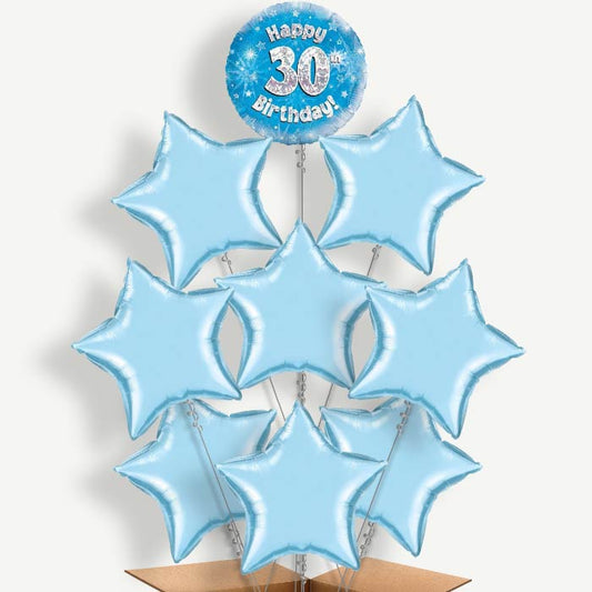 Happy 30th Birthday Blue Stars Helium Balloon Bundle | Party Save Smile