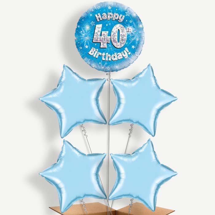Happy 40th Birthday Blue Stars Helium Cluster Balloons | Party Save Smile