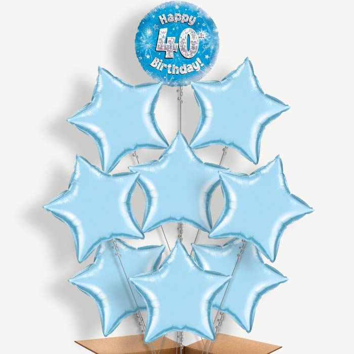 Happy 40th Birthday Blue Stars Helium Balloon Bundle | Party Save Smile
