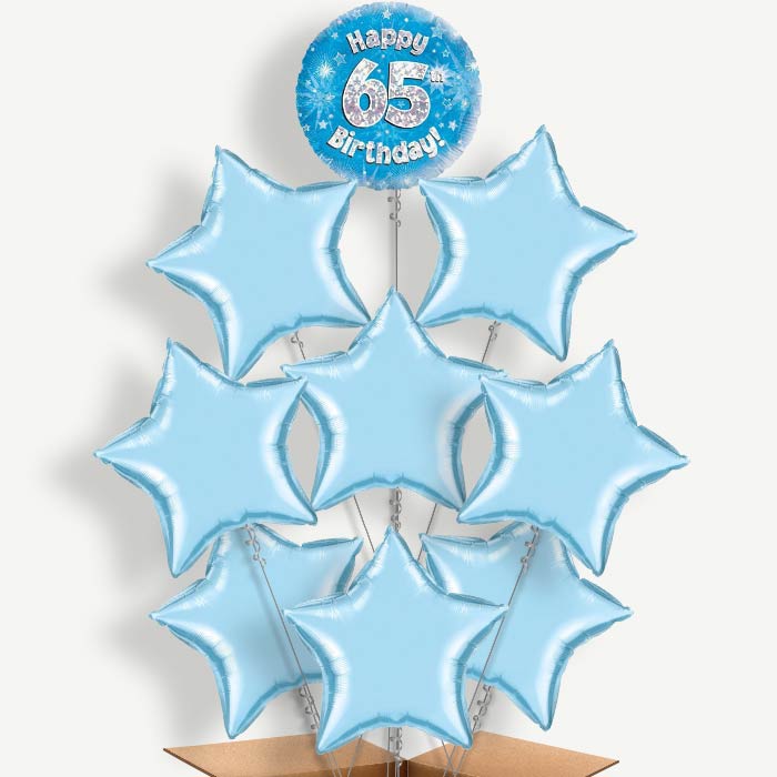 Happy 65th Birthday Blue Stars Helium Balloon Bundle | Party Save Smile