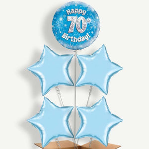 Happy 70th Birthday Blue Stars 5 Helium Cluster Balloons