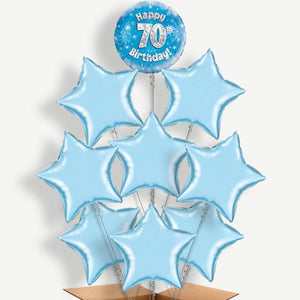 Happy 70th Birthday Blue Stars 9 Helium Balloon Bundle