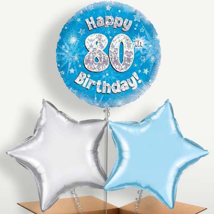 Happy 80th Birthday Blue Stars Balloons in a Bunch | Party Save Smile