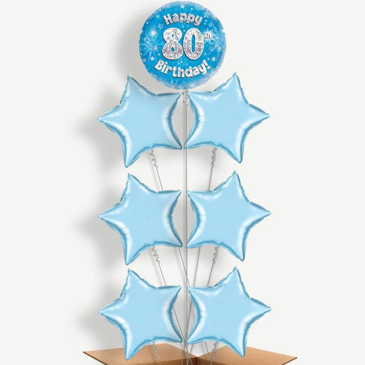 Happy 80th Birthday Blue Stars Helium Balloon Arrangement | Party Save Smile