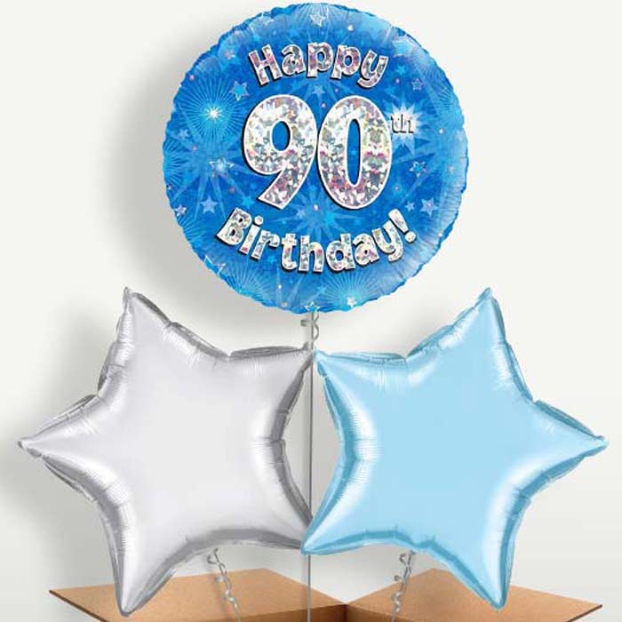 Happy 90th Birthday Blue Stars Balloons in a Bunch | Party Save Smile