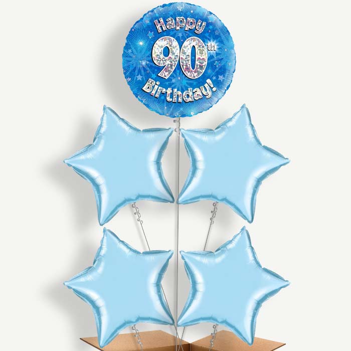 Happy 90th Birthday Blue Stars Helium Cluster Balloons | Party Save Smile