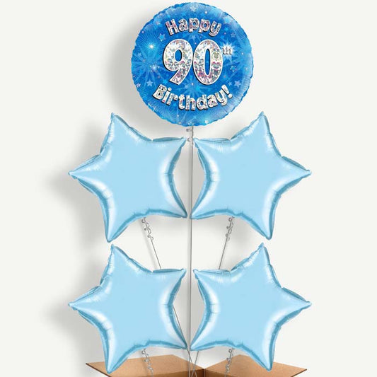 Happy 90th Birthday Blue Stars Helium Cluster Balloons | Party Save Smile