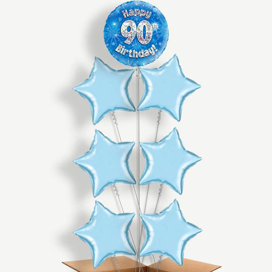 Happy 90th Birthday Blue Stars Helium Balloon Arrangement | Party Save Smile