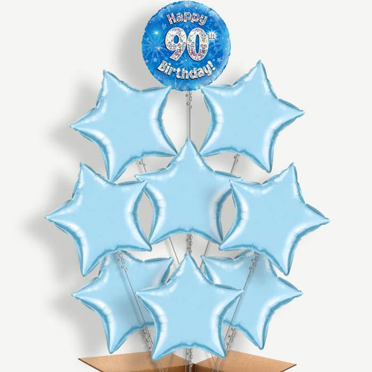 Happy 90th Birthday Blue Stars Helium Balloon Bundle | Party Save Smile