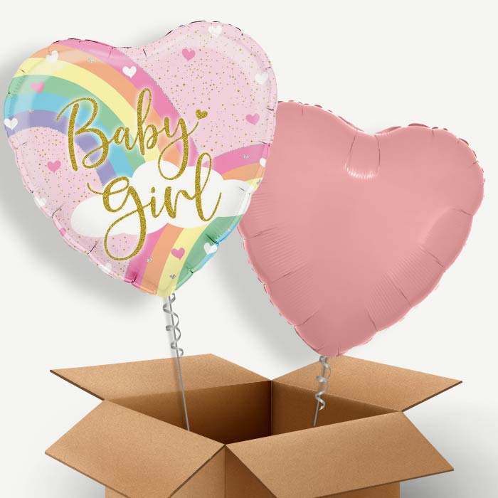 Pastel Rainbow Baby Girl Helium Balloon Couple | Party Save Smile
