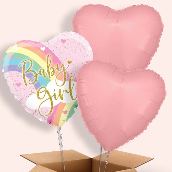 Pastel Rainbow Baby Girl Helium Balloon in a Box - 3 Balloons | Party Save Smile