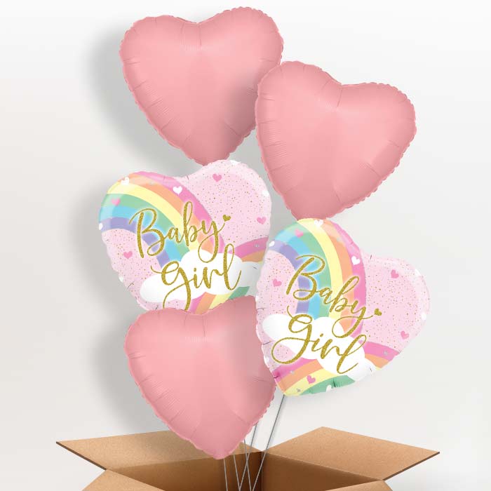 Pastel Rainbow Baby Girl Helium Balloon in a Box - 5 Balloons | Party Save Smile