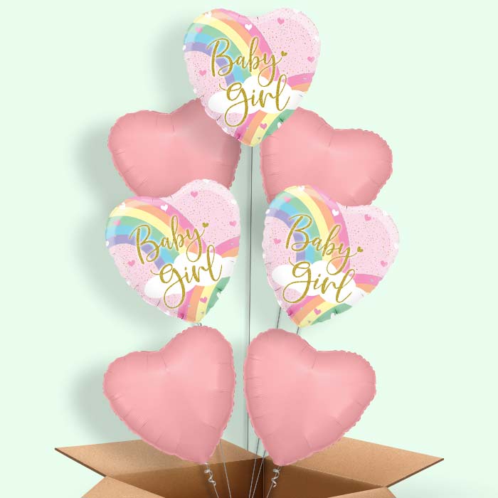 Pastel Rainbow Baby Girl Helium Balloon in a Box - 7 Balloons | Party Save Smile