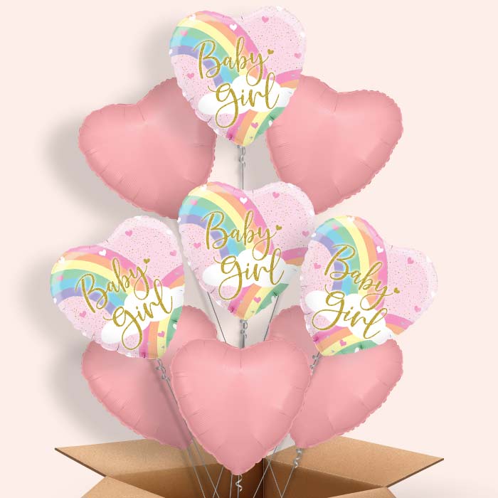 Pastel Rainbow Baby Girl Helium Balloon in a Box - 9 Balloons | Party Save Smile