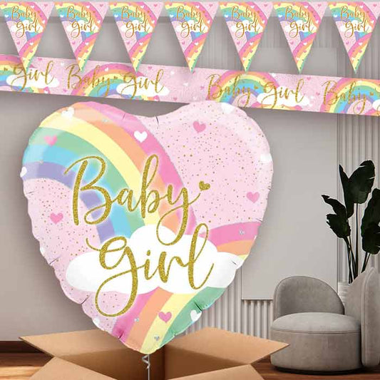 Pastel Rainbow Baby Girl Banners and Balloon | Party Save Smile