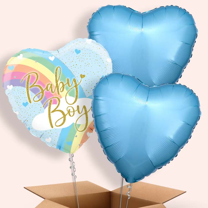 Pastel Rainbow Baby Boy Balloon in a Box - 3 Balloons | Party Save Smile