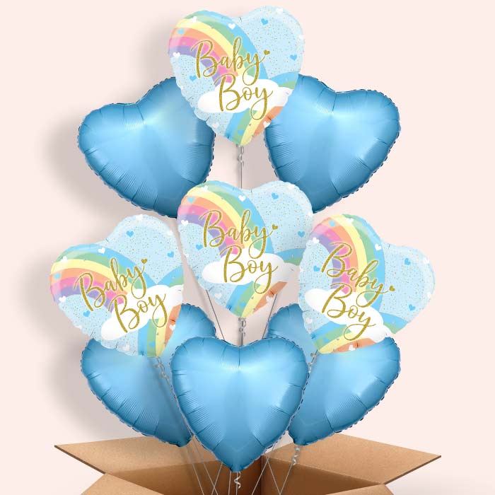 Pastel Rainbow Baby Boy Balloon in a Box - 9 Balloons | Party Save Smile