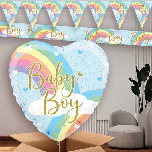 Pastel Rainbow Baby Boy Balloon and Banners | Party Save Smile