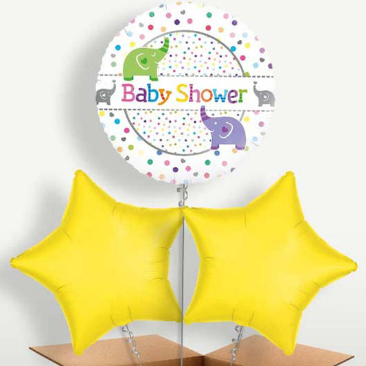 Elephant Baby Shower Trio Balloon Bunch inflated with Helium | Party Save Smile