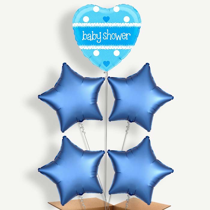 Blue Heart Baby Shower Balloon Cluster Inflated with Helium | Party Save Smile
