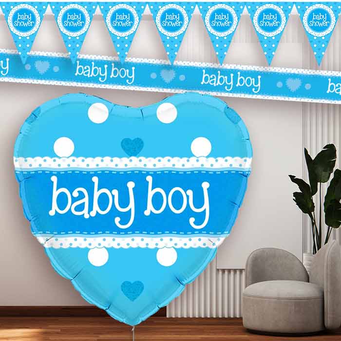 Blue Polka Dot Baby Shower Balloon and Banners - Party Save Smile