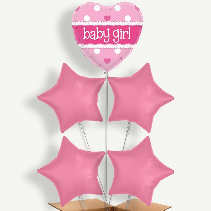 Pink Polka Baby Shower Balloon Cluster Inflated with Helium | Party Save Smile