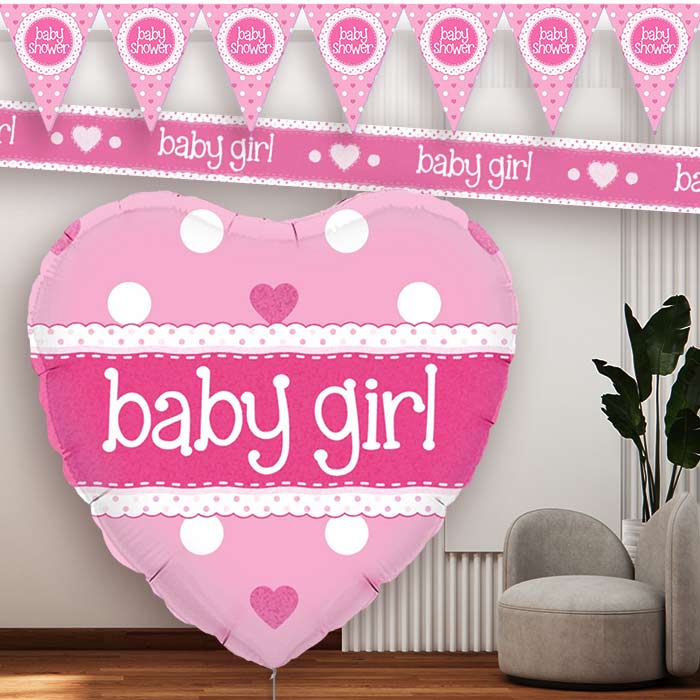 Pink Polka Baby Shower Balloon and Banners