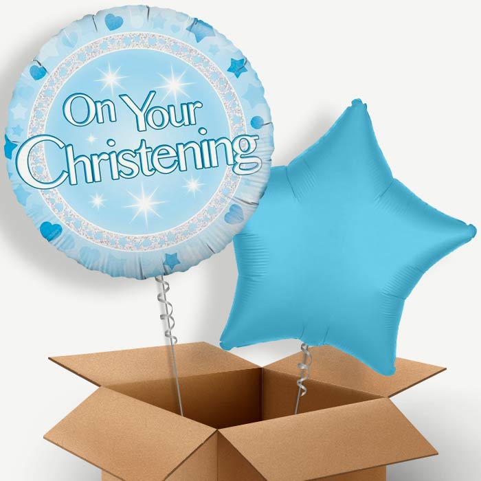 Christening (Blue On Your) Helium Balloon Pair | Party Save Smile