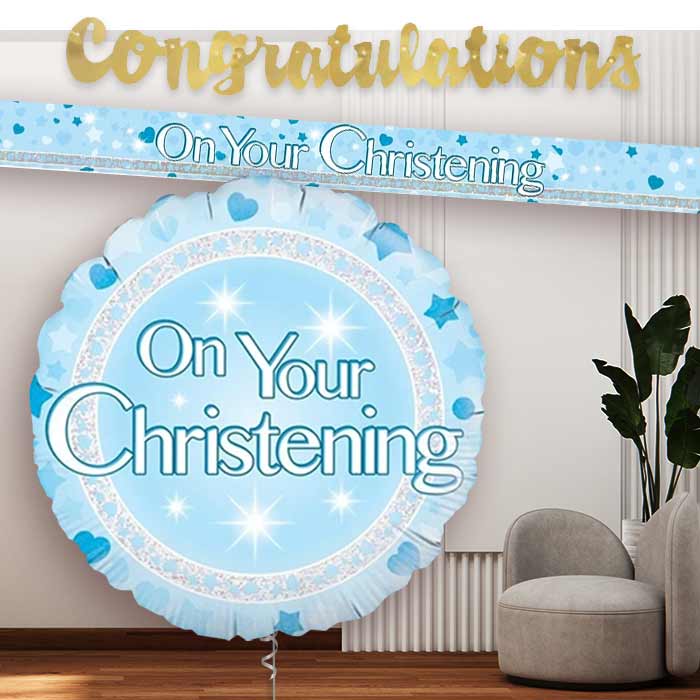 Blue On Your Christening Banners and Balloon