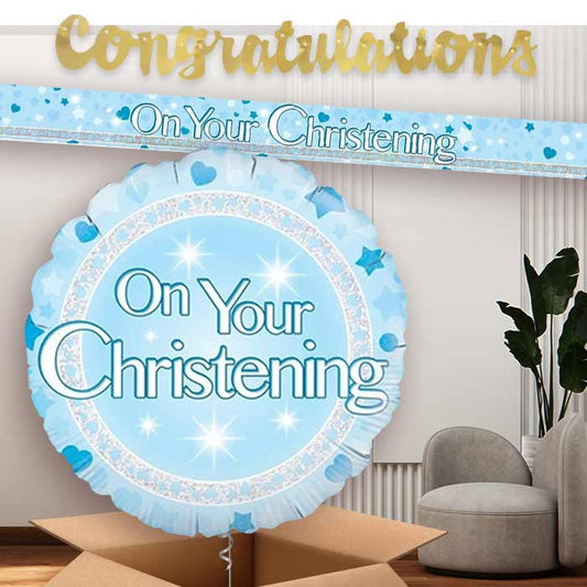 Blue On Your Christening Banners and Balloon | Party Save Smile
